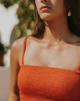 textured modest orange bikini set strapless swimsuit