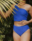 Royal blue bikini bottoms textured modest tankini 
