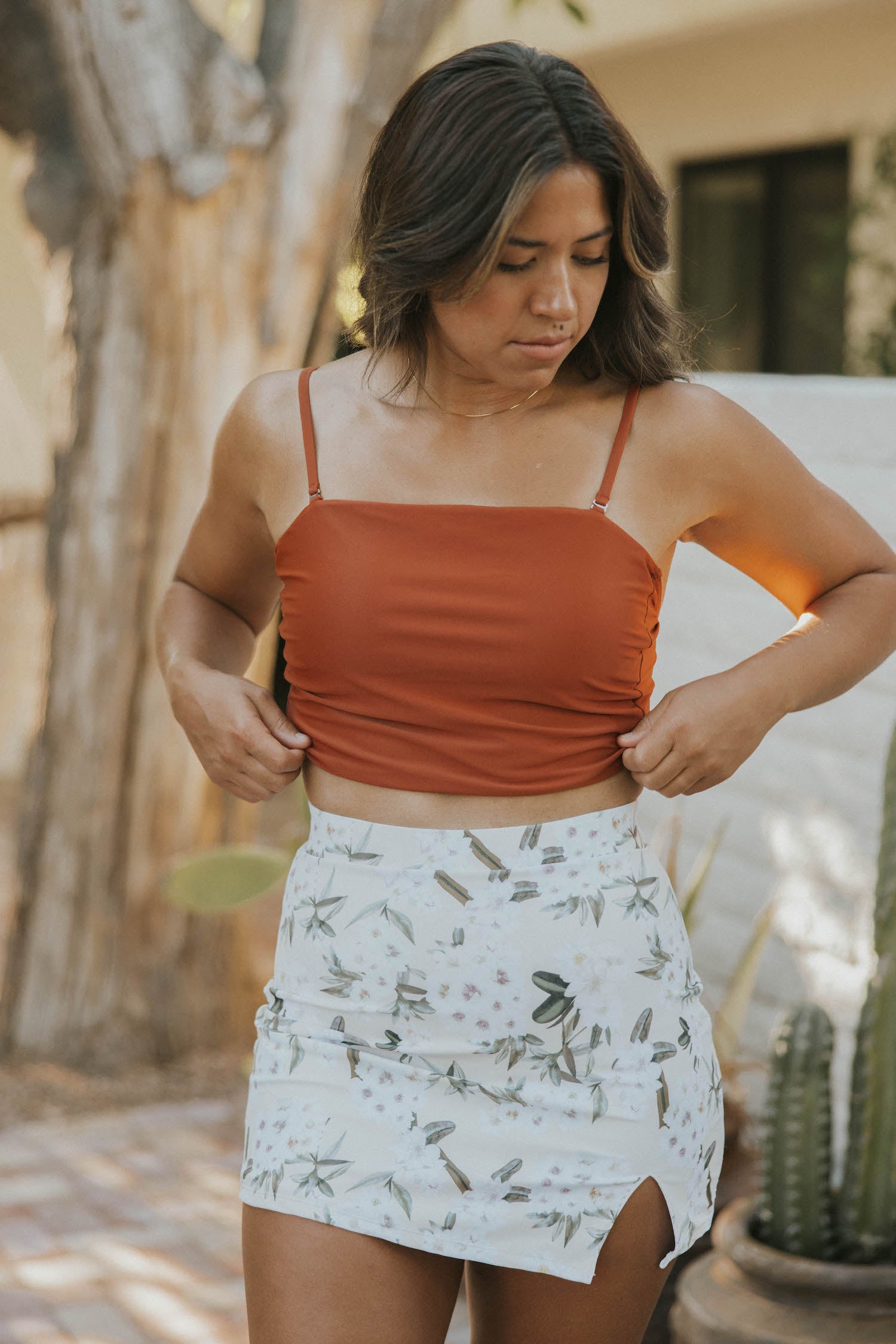 high waisted swim skirt white floral cute swim skirt modest with full coverage paired with tankini top