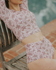 Full coverage modest high waisted pink swim bottoms