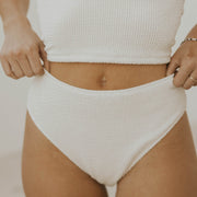 Modest white bikini bottoms